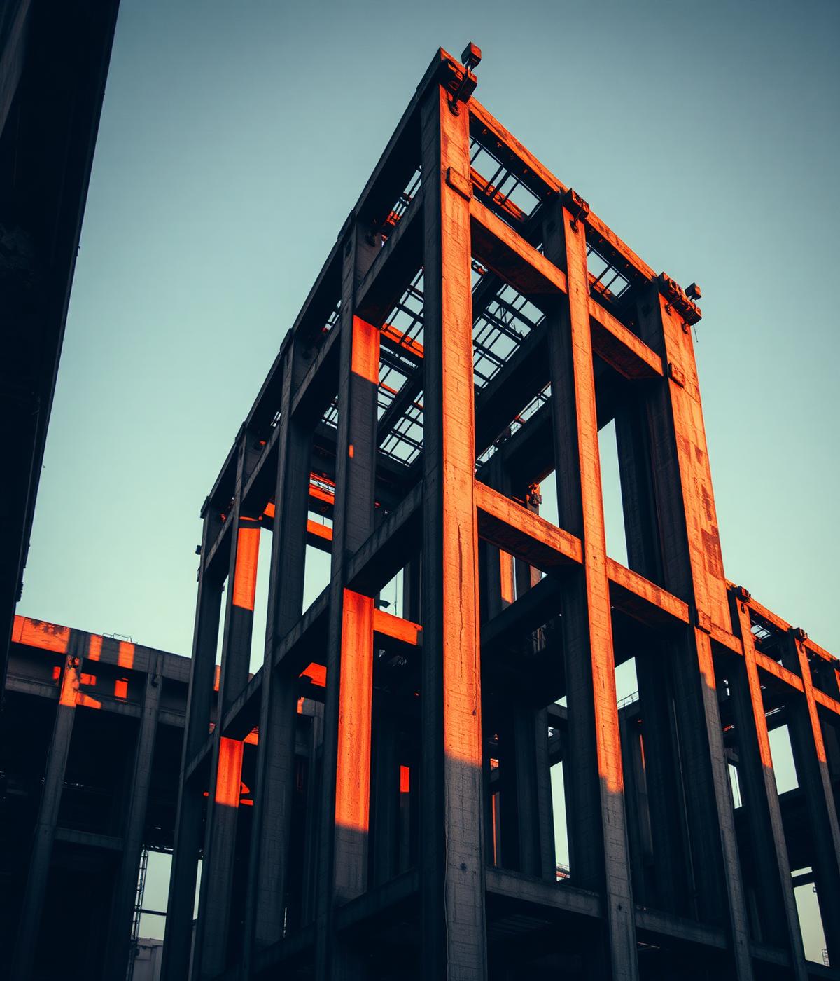 Estrutura industrial ao entardecer